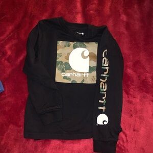 Carhartt Black and Camo Logo Kids Long Sleeve Shirt